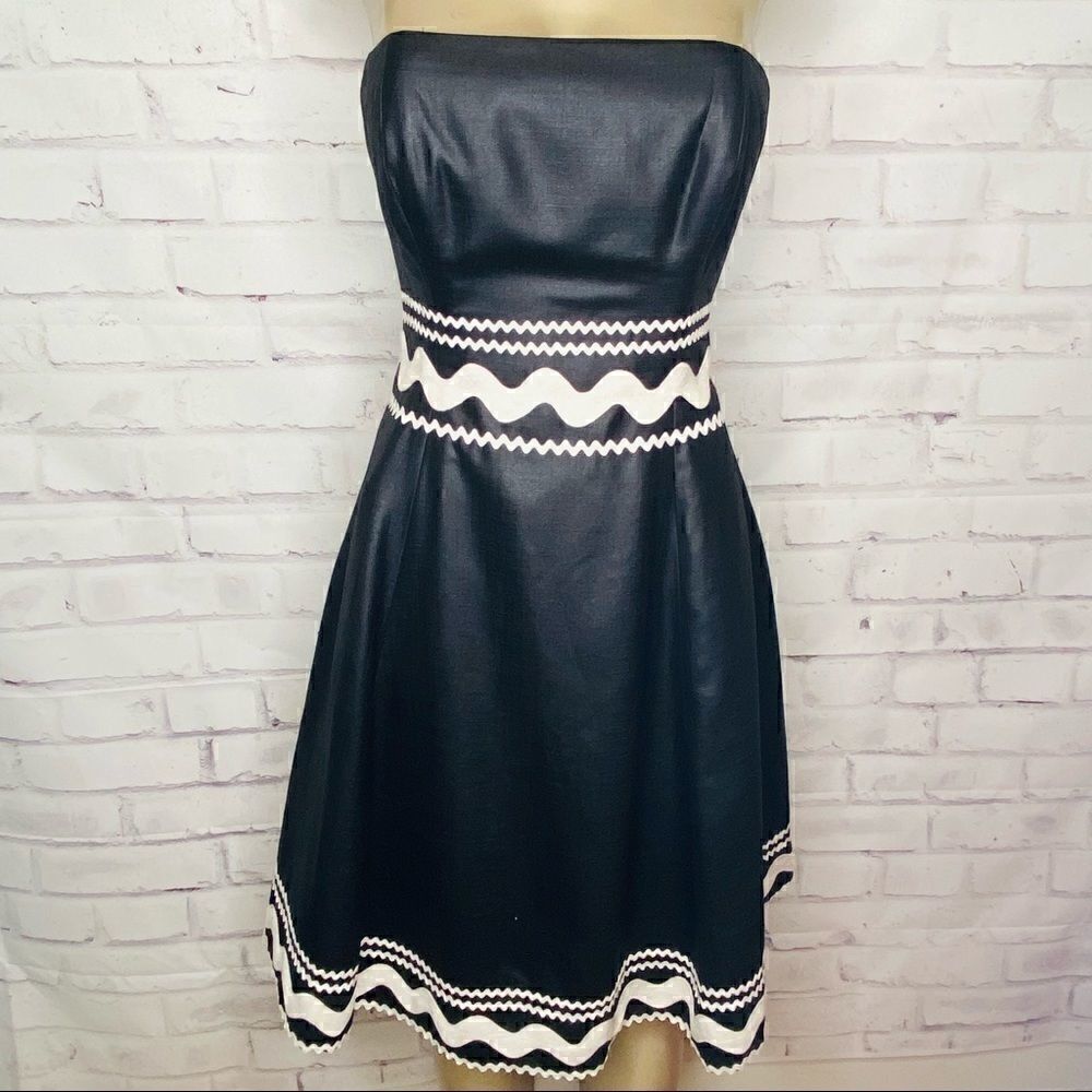 Shoshana Black Embroidered Strapless Dress